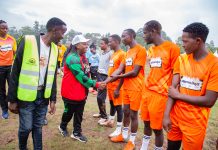 Pastor Dorcas Rigathi, the spouse of the Deputy President in the Republic of Kenya, grKaa Sober Team to encourage them just before playing a football match marking the launch of the special football tournament seeking for the rehabilitation of those in alcohol drug, and substance abuse.